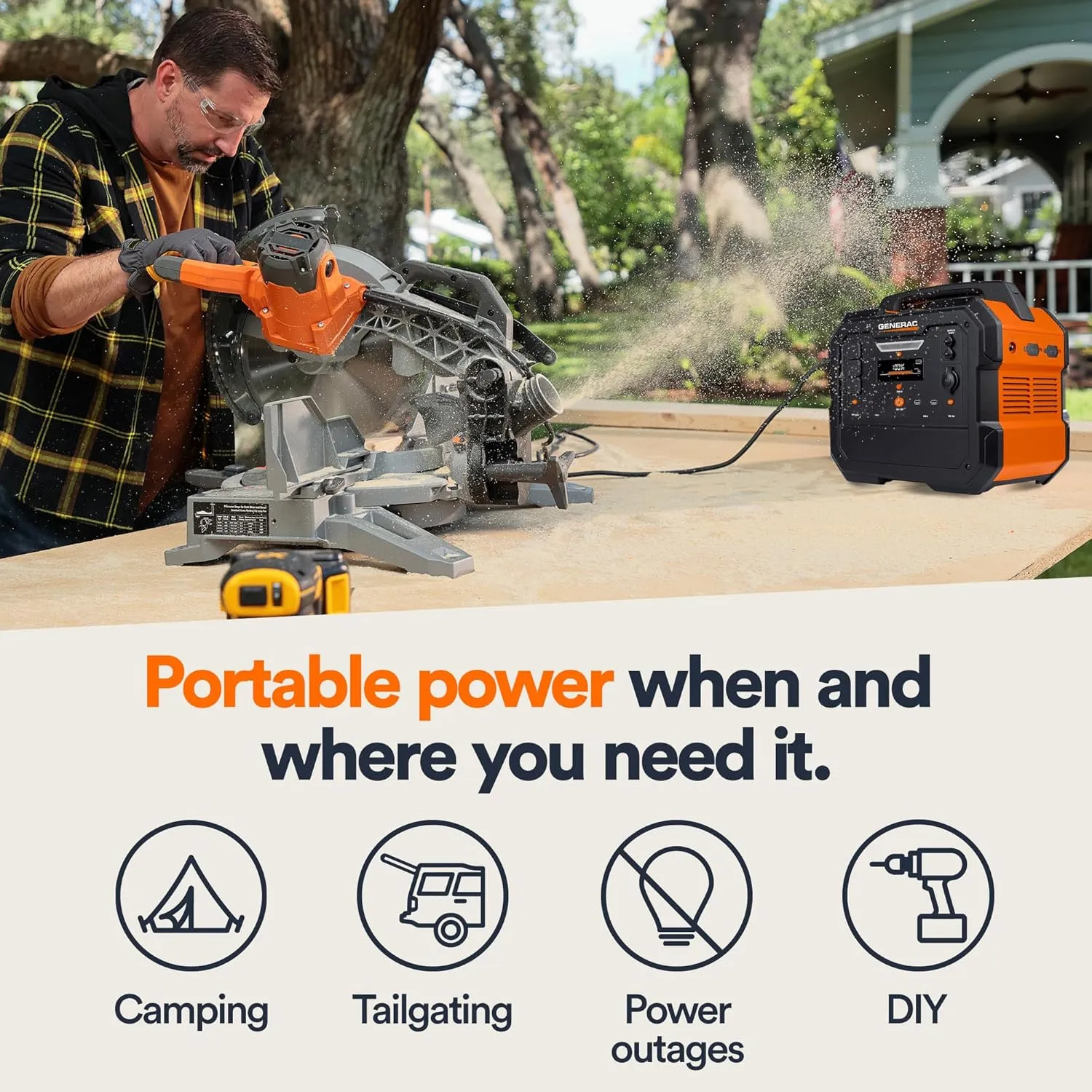 Generac 2106Wh Portable Power Station with Lithium-Ion Battery - Clean, Emission-Free Power - Wirless Charging Pad and Compact Design - Camping, RV, Indoor/Outdoor Use - Orange/Black