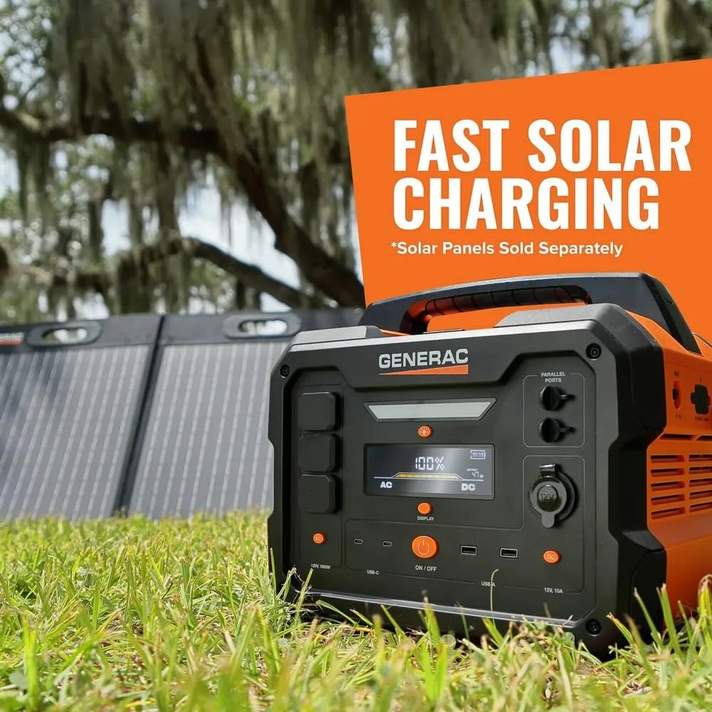 Generac 2106Wh Portable Power Station with Lithium-Ion Battery - Clean, Emission-Free Power - Wirless Charging Pad and Compact Design - Camping, RV, Indoor/Outdoor Use - Orange/Black
