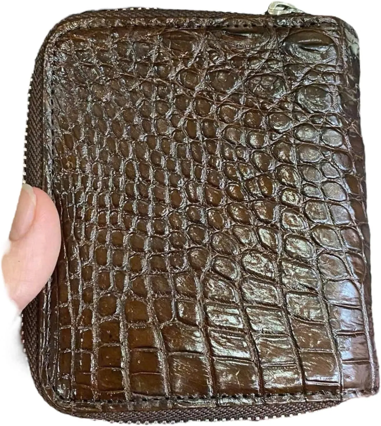 Genuine Alligator Leather Minimalist Wallets Credit Card Holder for women's (Brown)