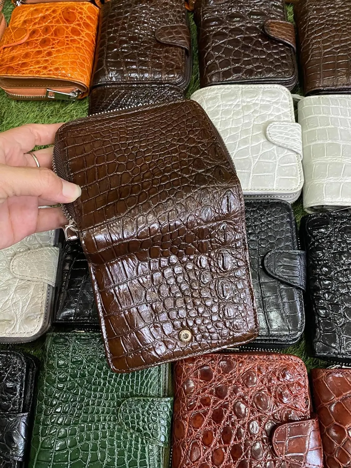 Genuine Alligator Leather Minimalist Wallets Credit Card Holder for women's (Brown)