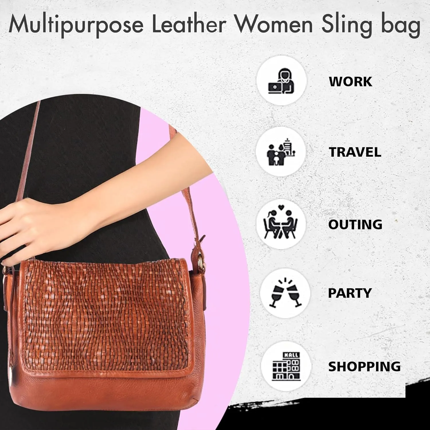 Genuine Leather Crossbody Sling Bags for Women, Bags for Women Trendy Casual Office Bag with Adjustable Strap