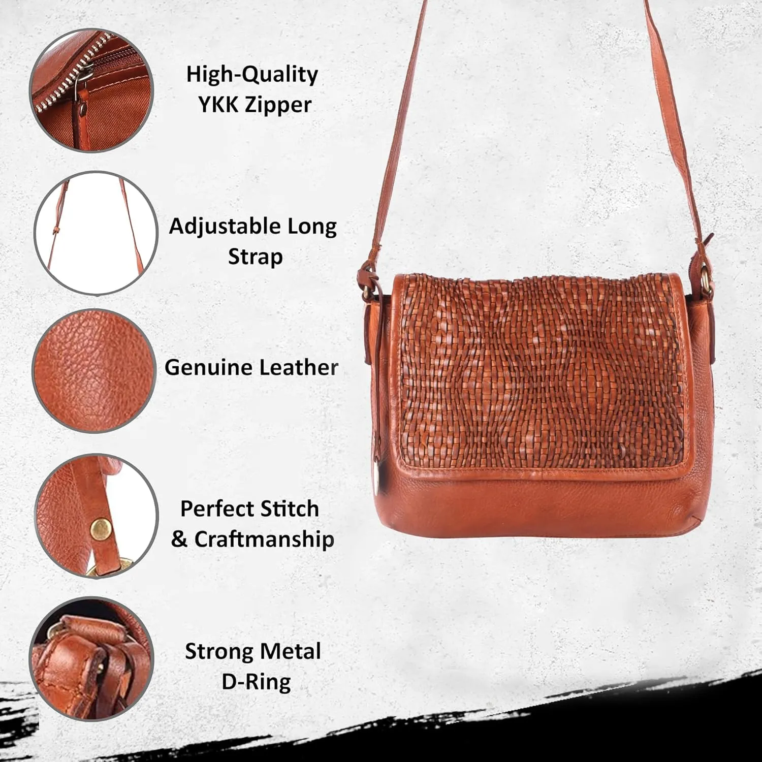 Genuine Leather Crossbody Sling Bags for Women, Bags for Women Trendy Casual Office Bag with Adjustable Strap