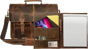 Genuine Leather File Folder and Laptop Messenger Bag Combo for Work and Office - Business Professional Organizer Gift for Men Women
