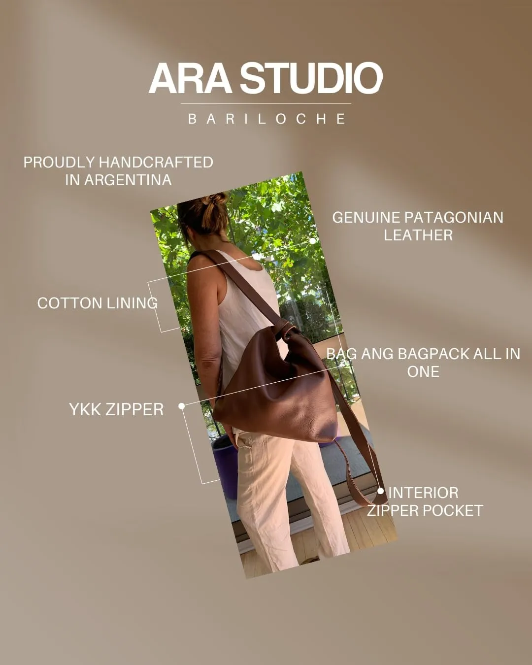 Genuine Leather Handbags Bags, Handcrafted by Skilled Argentine Hands with Patagonian Sourced Leather - Bariloche