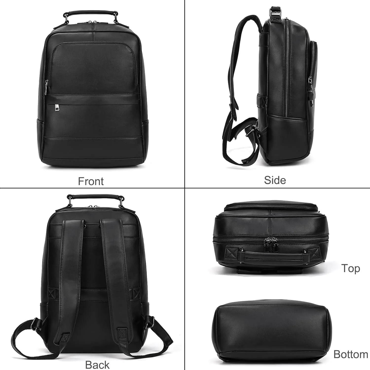 Genuine Leather Laptop Backpack for Men and Women, Casual Daypack Vintage Rucksack Slim Travel Outdoor Business Shoulder Bag with Utility Pockets, Black