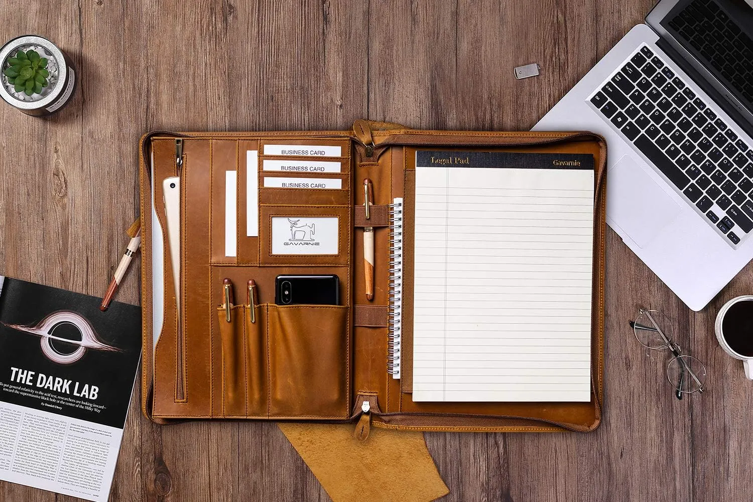 Genuine Leather Professioal Business Portfolio Padfolio Folder with Zipper for Men and Women,Work Portfolio with Notepad for Meeting and Travel, Brown