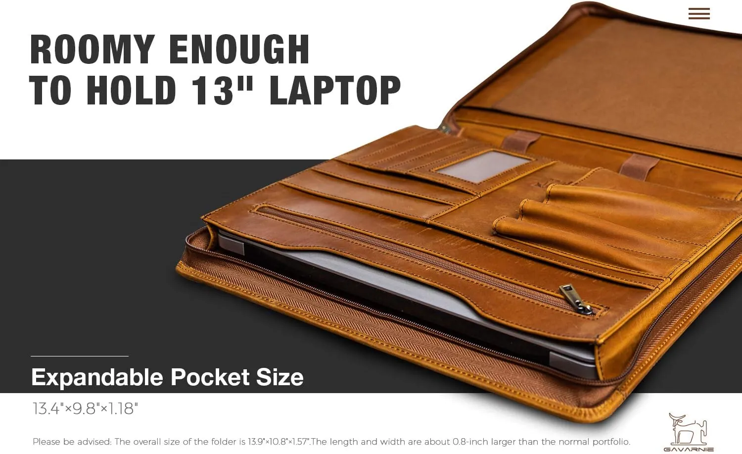 Genuine Leather Professioal Business Portfolio Padfolio Folder with Zipper for Men and Women,Work Portfolio with Notepad for Meeting and Travel, Brown