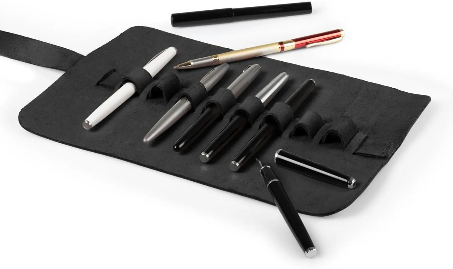 Genuine Leather Retro Pen and Pencil Case - Metal Snap Fastener, Pencil Pouch Stationery Bag