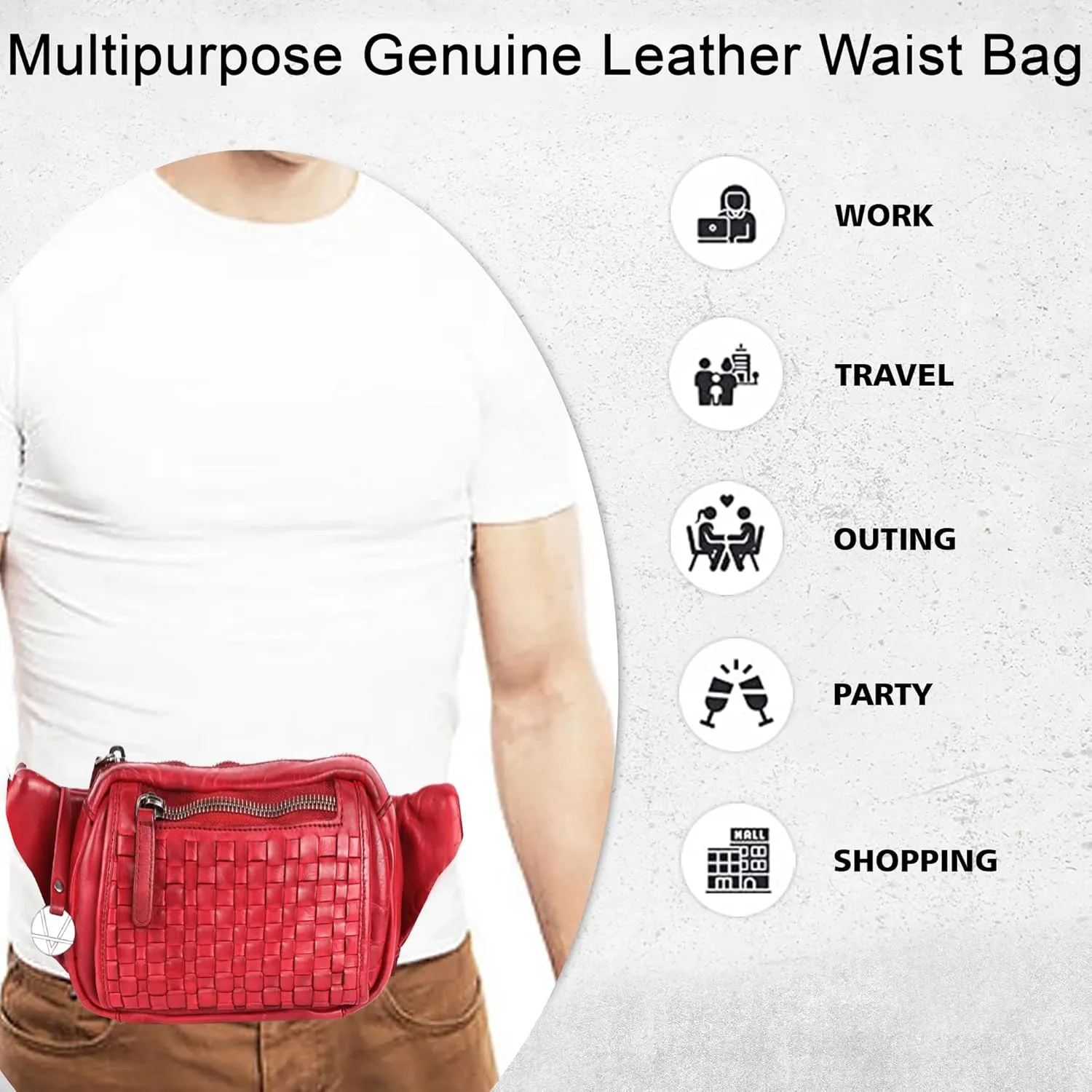 Genuine Leather Waist Bag Unisex, Waist Bag for Travel Trendy Casual Travelling Essentials Kept Bag Stylish, Durable, and Secure Travel Companion(VL-094-RED)