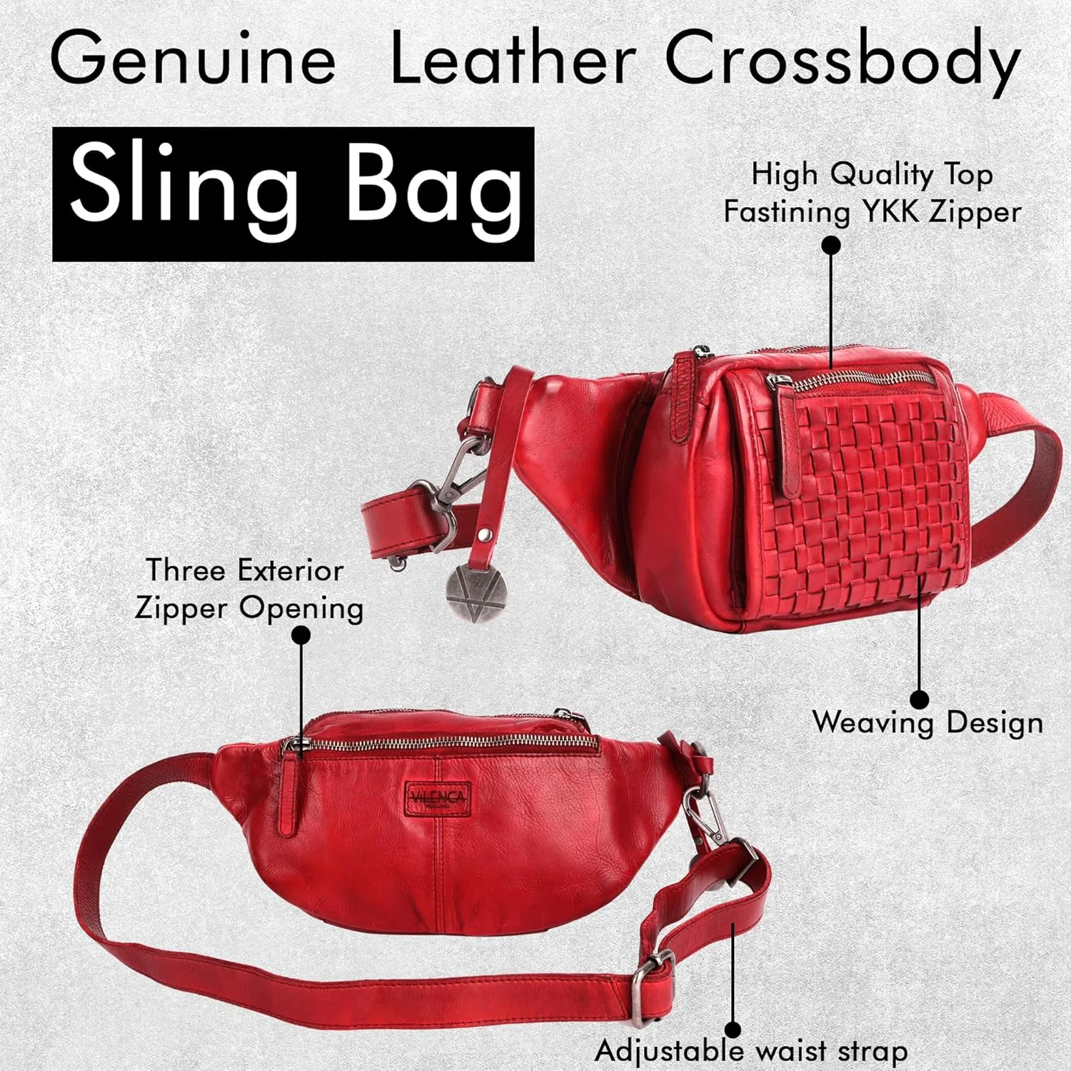 Genuine Leather Waist Bag Unisex, Waist Bag for Travel Trendy Casual Travelling Essentials Kept Bag Stylish, Durable, and Secure Travel Companion(VL-094-RED)