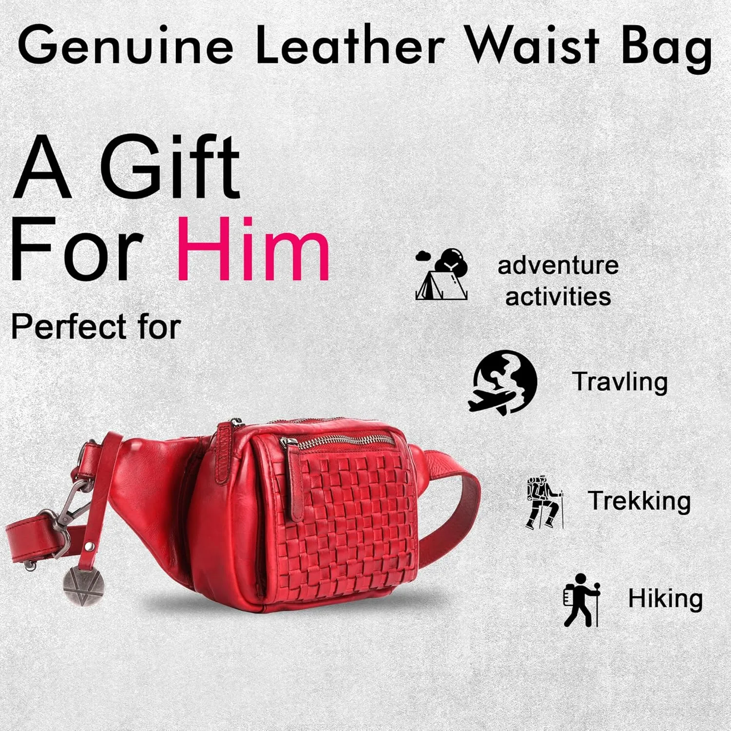 Genuine Leather Waist Bag Unisex, Waist Bag for Travel Trendy Casual Travelling Essentials Kept Bag Stylish, Durable, and Secure Travel Companion(VL-094-RED)