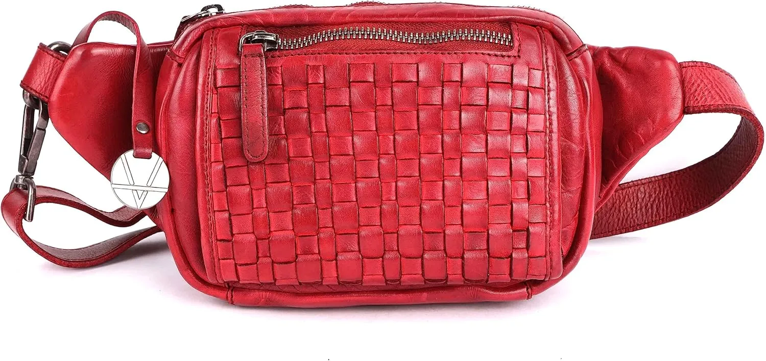 Genuine Leather Waist Bag Unisex, Waist Bag for Travel Trendy Casual Travelling Essentials Kept Bag Stylish, Durable, and Secure Travel Companion(VL-094-RED)