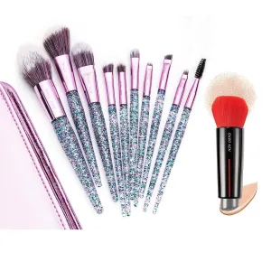Glitter Makeup Brushes Set Professional, Vegan Makeup Brush Set with Case   Double End Kabuki Foundation Brush