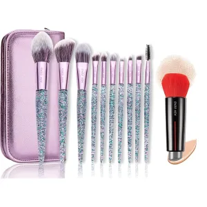 Glitter Makeup Brushes Set with Case, Vegan Makeup Brush Set Professional   Double End Kabuki Foundation Brush