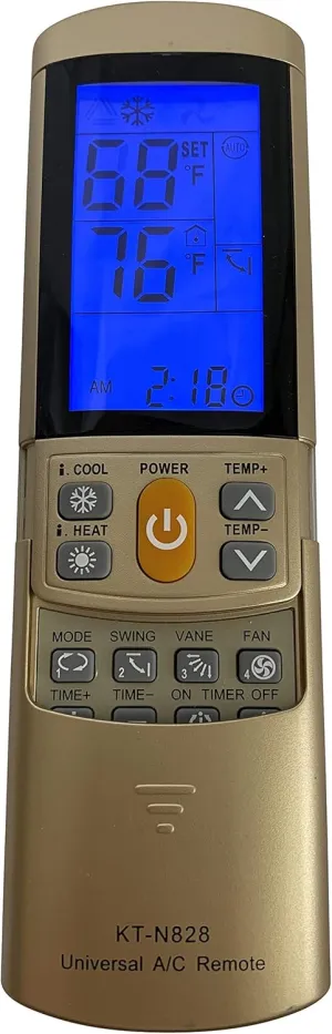 GOLD COLOR AC Remote Control For Carrier, Trane, Toshiba, Sanyo, Mitsubishi, Fujitsu, Hitachi, Haier, LG, York, Midea, Panasonic, Sharp, Samsung, Kelon, Hyundai, Gree, Funai, Daikin, Rowa, Goldstar,