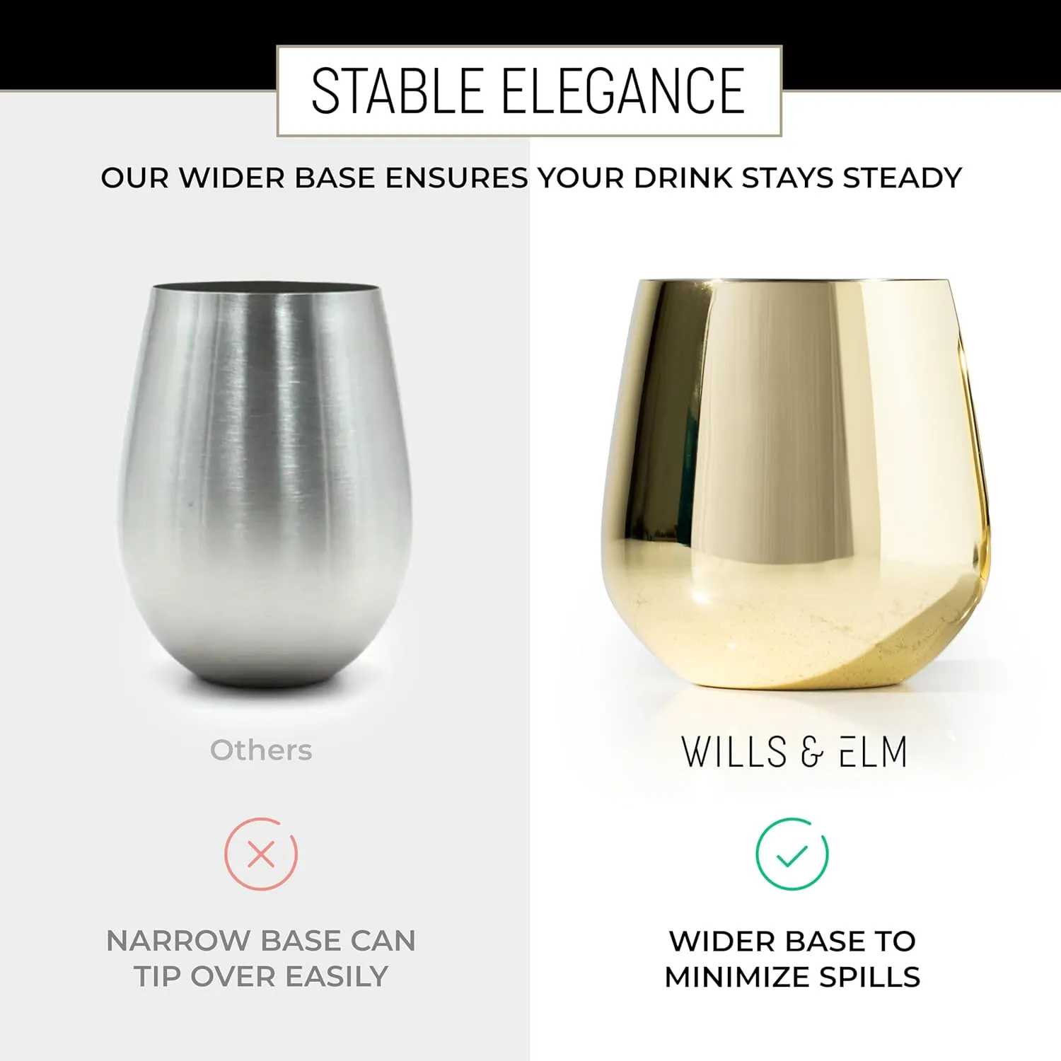 Gold Wine Glasses - Stemless Stainless Steel Wine Glasses Set of 4 with Aerator - Unbreakable Metal Glass for Outdoor, Travel, Camping, Pool, Golden Goblet - 18oz