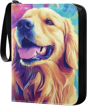Golden Retriever Dog Oil Painting Cards Binder 4 Pocket Fits 400 Cards with 50 Removable Sleevesves, Trading Card Collector Zipper Album Holder Portable Card Games Display Storage Cases