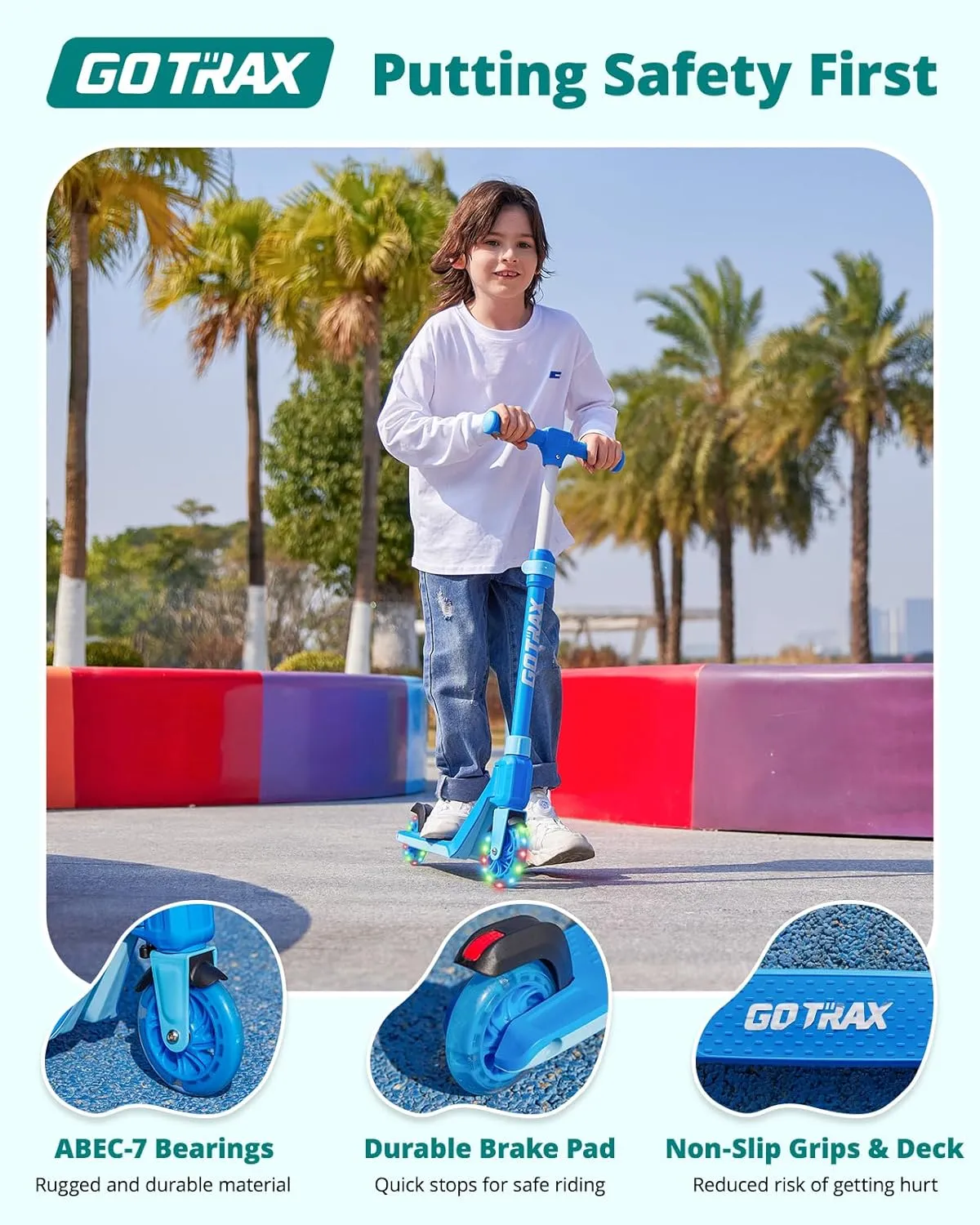 Gotrax K03 Kick Scooter for Kids, 5" LED RGB Lighted Wheels, 4.6 Lbs Lightweight and One-Click Detachable Design, Height Adjustable Handlebars, Anti-Slip Deck and Max Load 110 Lbs for Boy&Girl Age 3 