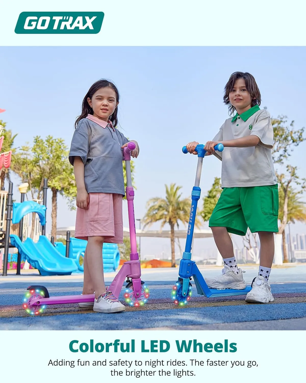 Gotrax K03 Kick Scooter for Kids, 5" LED RGB Lighted Wheels, 4.6 Lbs Lightweight and One-Click Detachable Design, Height Adjustable Handlebars, Anti-Slip Deck and Max Load 110 Lbs for Boy&Girl Age 3 