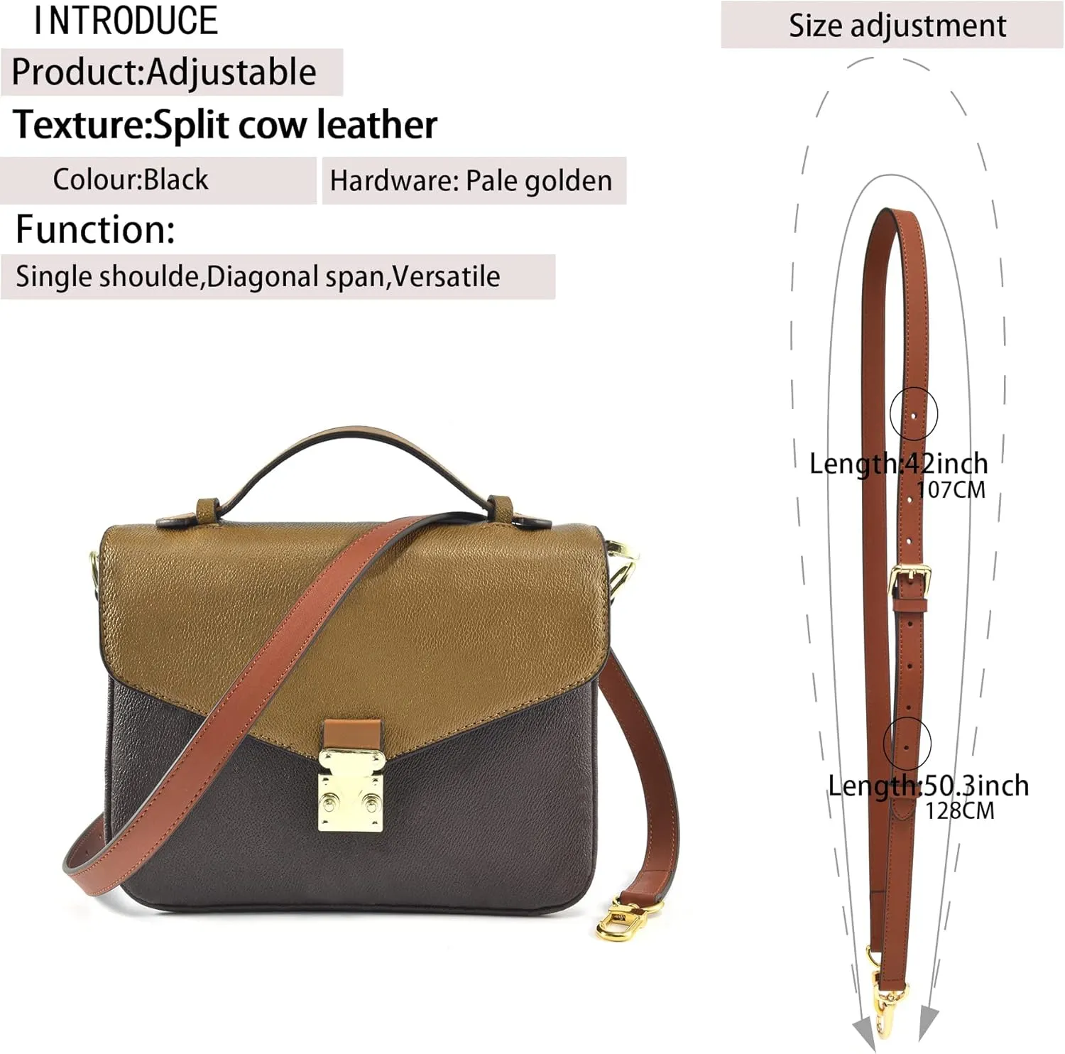 GOXTECH Genuine Leather Purse Strap Replacement Crossbody Handbag Long Adjustable