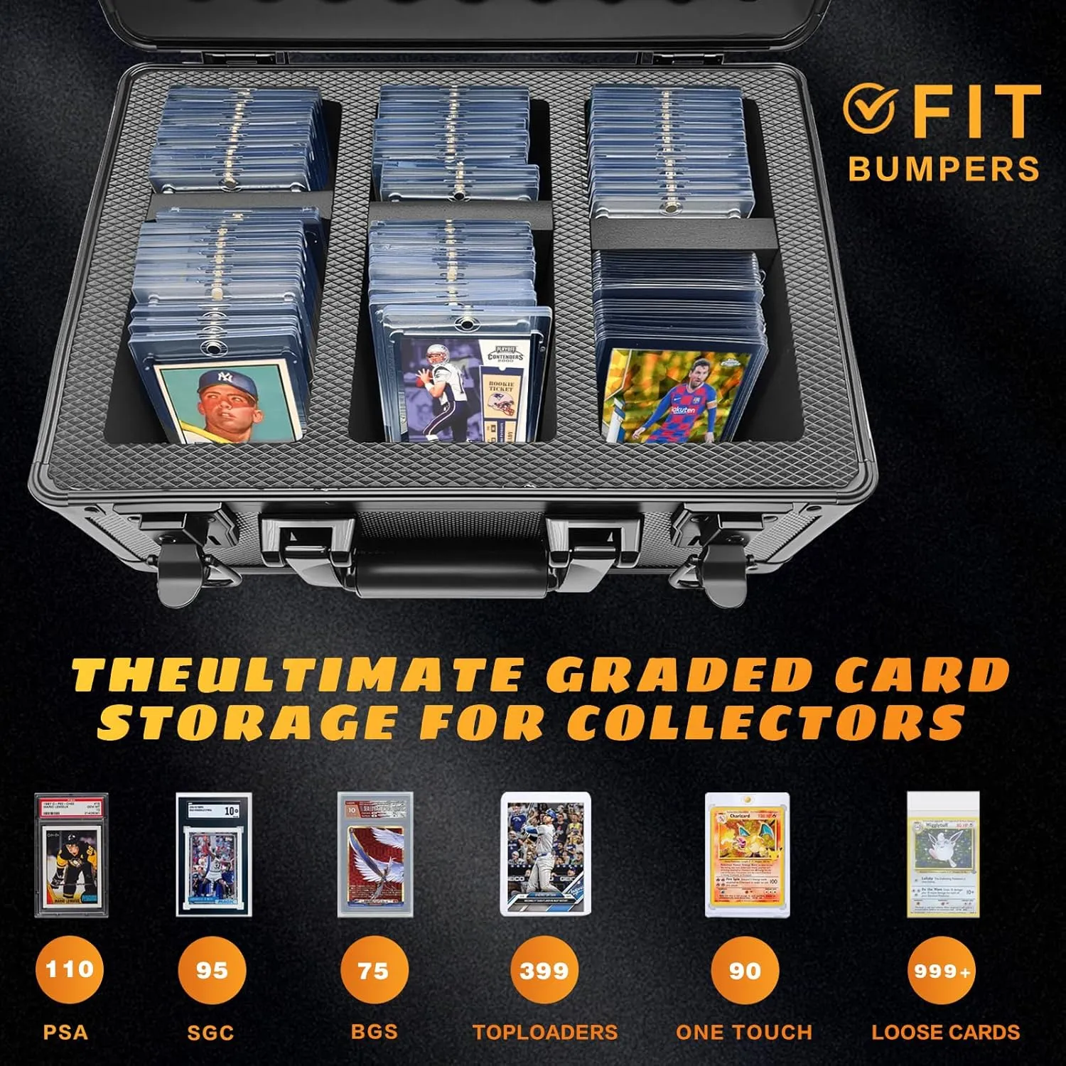 Graded Sports Card Storage Box, Trading Card Storage Box,3 Row Graded Card Slab Carrying Case Fits PSA BGS FGS & SGC, MTG and Top Loaders