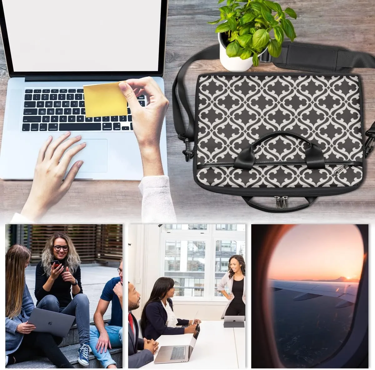Grape Wine Bottle Laptop Shoulder Messenger Bag Waterproof Laptop Briefcase Handle Padded Strap