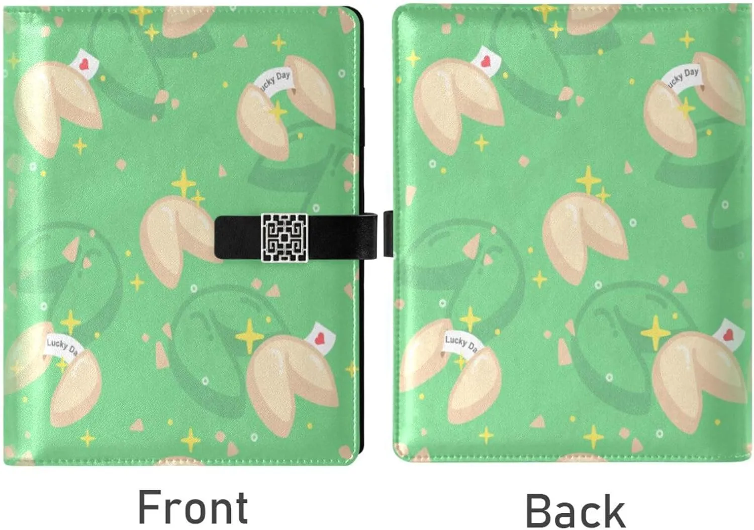 Green Fortune Cookies A5 Binder 6 Ring Refillable PU Leather Notebook Journal with Magnetic Buckle Closure Loose Leaf Travel Office Planner Budget Binder Notepad Portfolio,