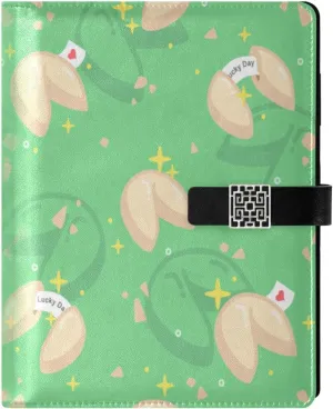Green Fortune Cookies A5 Binder 6 Ring Refillable PU Leather Notebook Journal with Magnetic Buckle Closure Loose Leaf Travel Office Planner Budget Binder Notepad Portfolio,