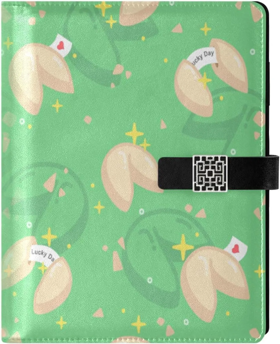 Green Fortune Cookies A5 Binder 6 Ring Refillable PU Leather Notebook Journal with Magnetic Buckle Closure Loose Leaf Travel Office Planner Budget Binder Notepad Portfolio,