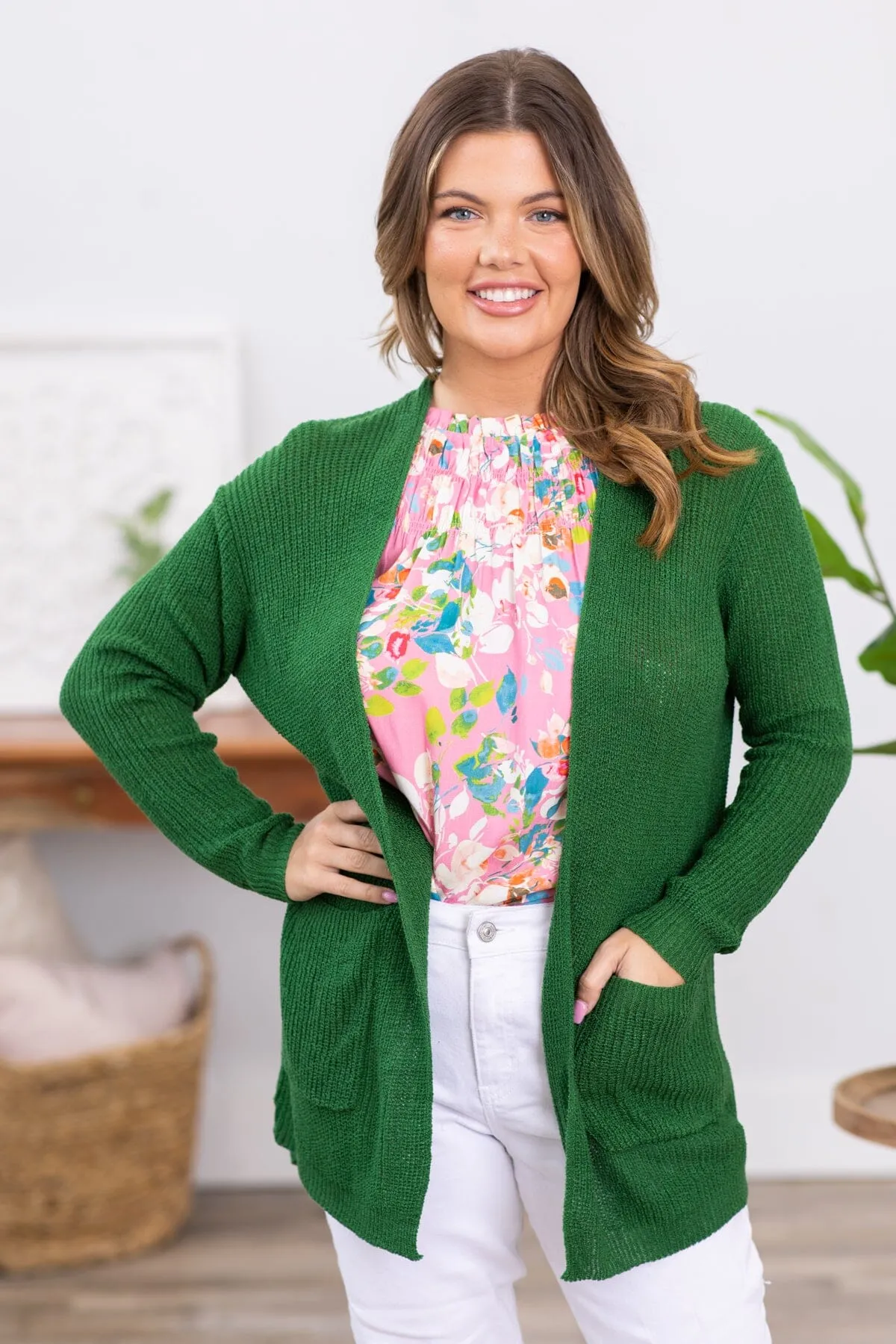 Green Sweater Cardigan With Pockets