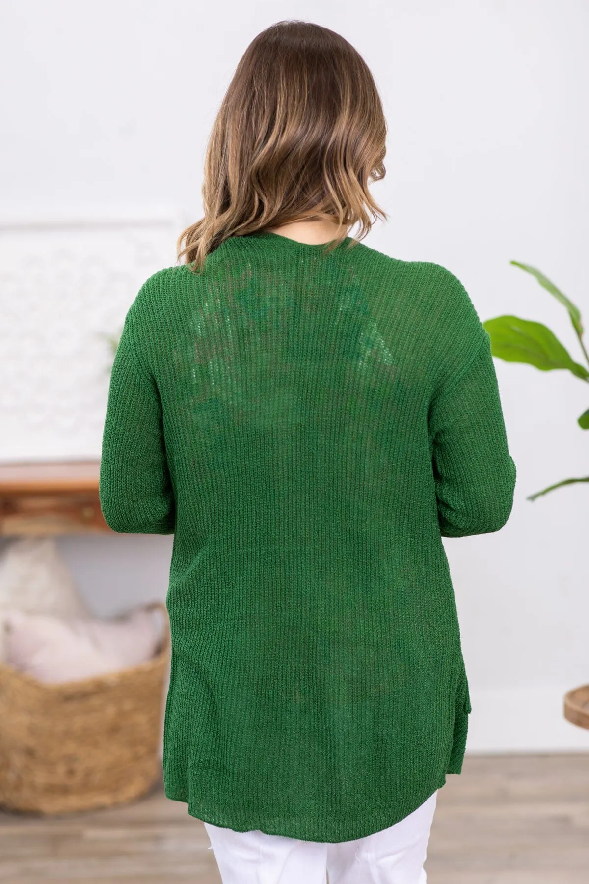 Green Sweater Cardigan With Pockets