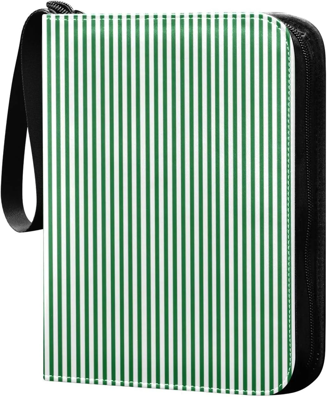 Green White Stripes Card Binder 4 Pocket Trading Card Album Fits 400 Sports/Game Cards, PU Cover 3 Ring Card Collection with 50 Removable Sleeves