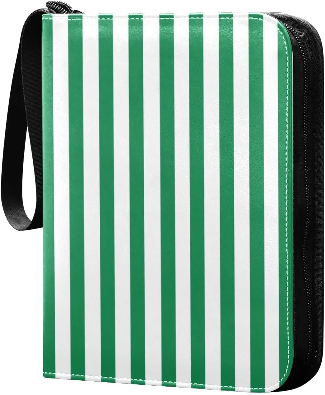 Green White Stripes Card Binder 4 Pocket Trading Card Album Fits 400 Sports/Game Cards, PU Cover 3 Ring Card Collection with 50 Removable Sleeves