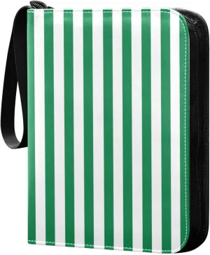 Green White Stripes Card Binder 4 Pocket Trading Card Album Fits 400 Sports/Game Cards, PU Cover 3 Ring Card Collection with 50 Removable Sleeves