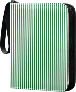 Green White Stripes Card Binder 4 Pocket Trading Card Album Fits 400 Sports/Game Cards, PU Cover 3 Ring Card Collection with 50 Removable Sleeves