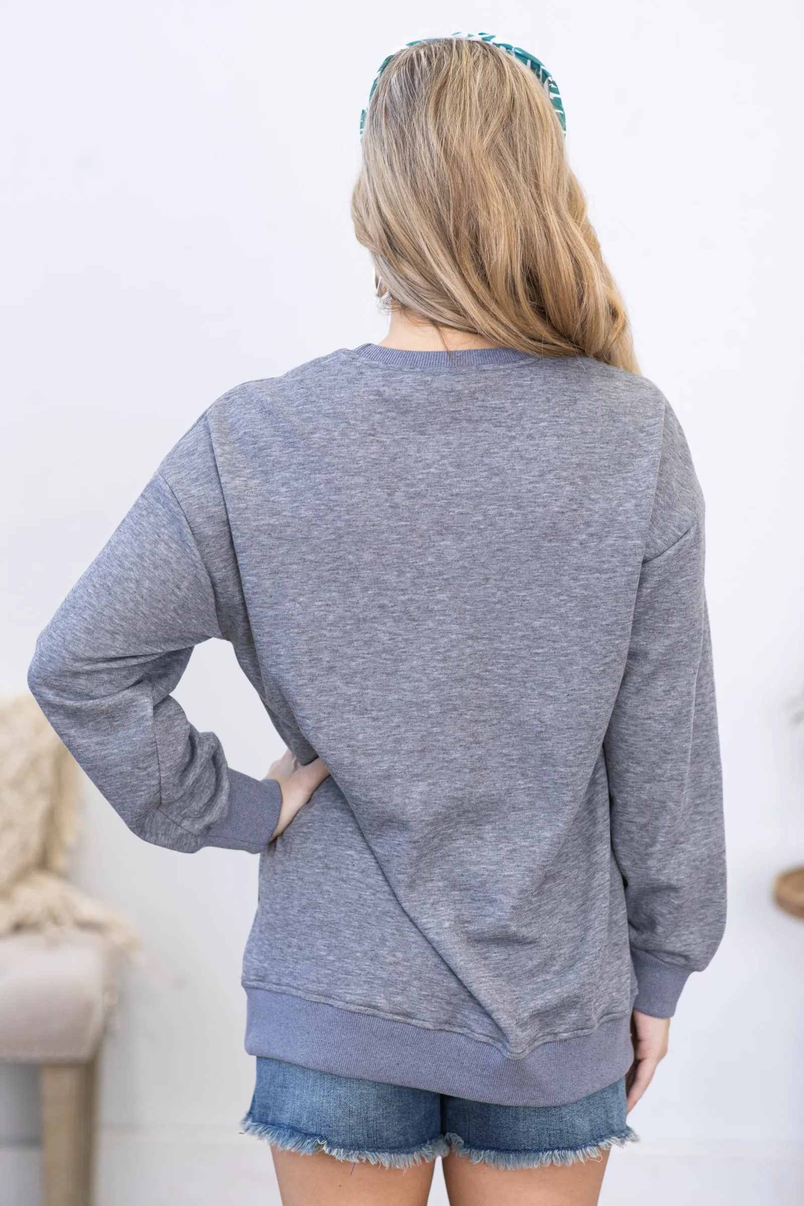 Grey Heathered Sweatshirt With Pockets