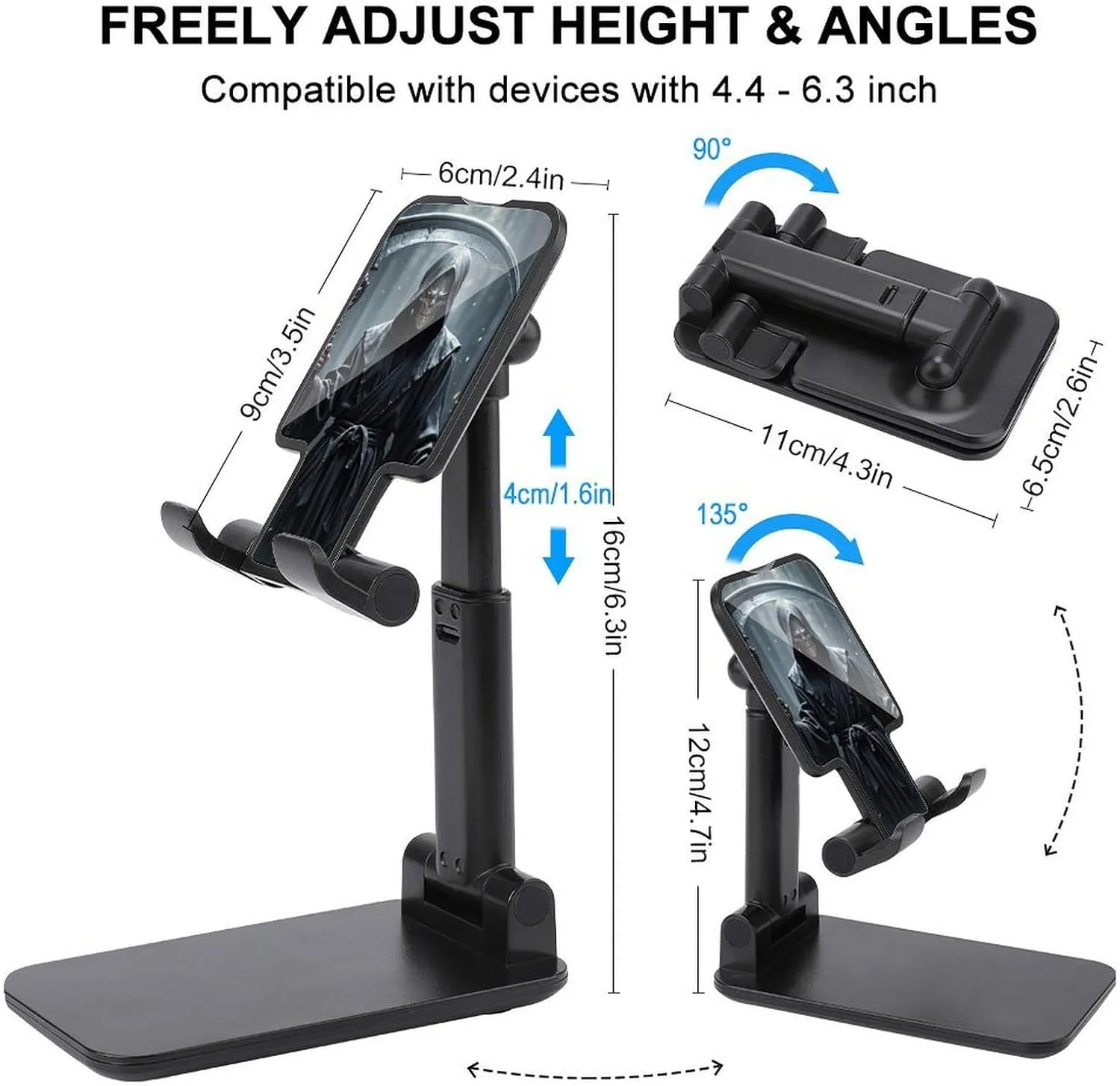 Grim Reaper Cell Phone Stand Dual Folding, Height Adjustable Cell Phone Holder Portable Cellphone Cradle Desktop Dock Fits All Smart Phones Black-Style