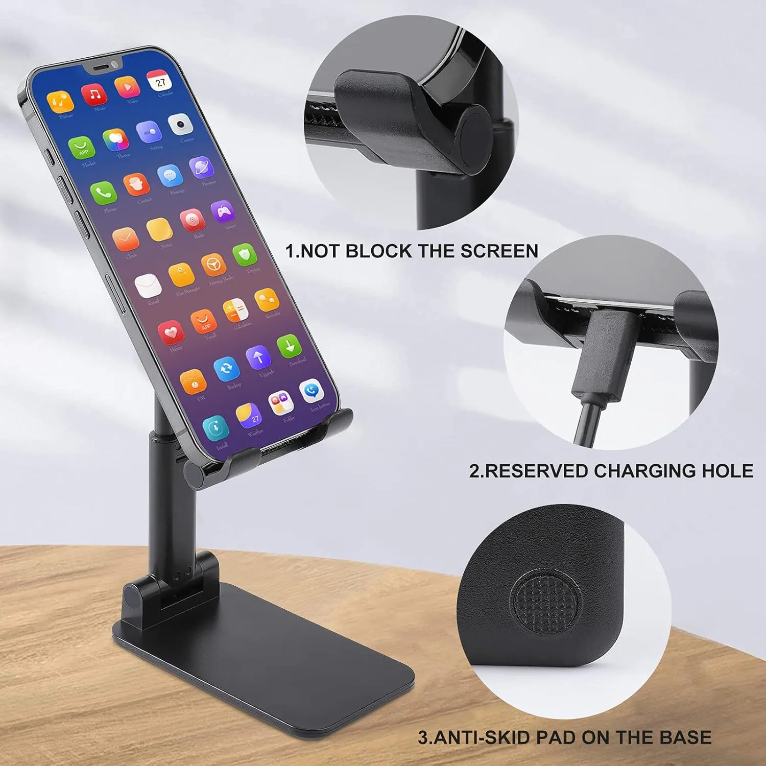 Grim Reaper Cell Phone Stand Dual Folding, Height Adjustable Cell Phone Holder Portable Cellphone Cradle Desktop Dock Fits All Smart Phones Black-Style