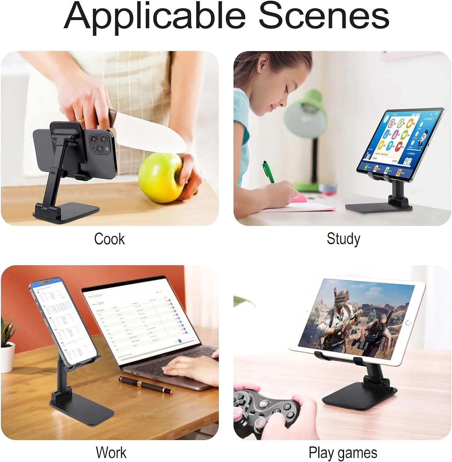 Grim Reaper Cell Phone Stand Dual Folding, Height Adjustable Cell Phone Holder Portable Cellphone Cradle Desktop Dock Fits All Smart Phones Black-Style