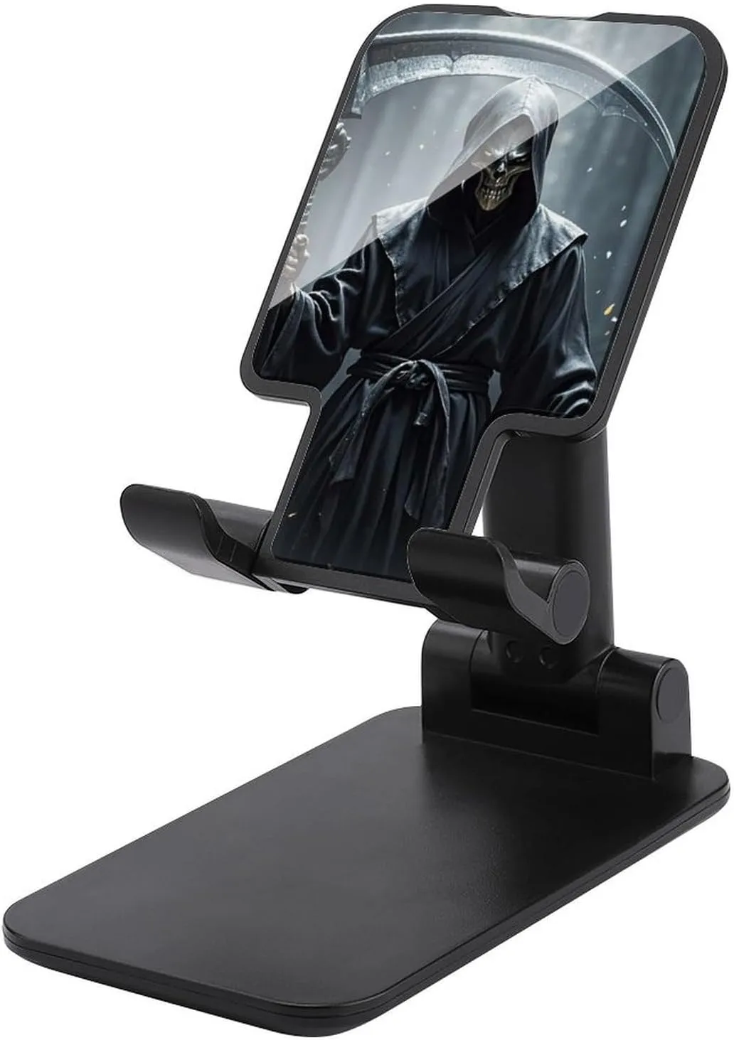 Grim Reaper Cell Phone Stand Dual Folding, Height Adjustable Cell Phone Holder Portable Cellphone Cradle Desktop Dock Fits All Smart Phones Black-Style