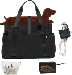 Gym Bag for Women, Travel Duffel Bag with Yoga Strap,Weekender Overnight Bag with Wet Pocket and Shoes Compartment and Expandable Capacity for Women, Travel, Gym, Yoga (Black)