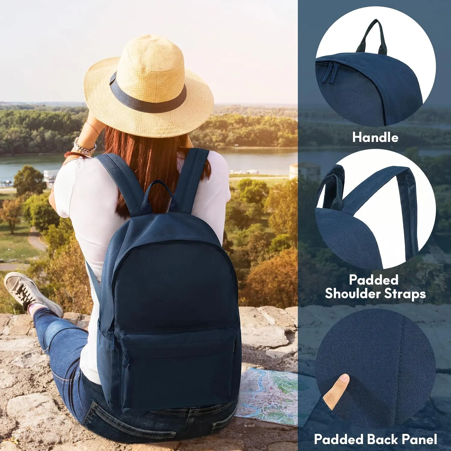 Haimont Lightweight Travel Backpack 20L, Carry on Backpack, Casual Laptop Daypack with Laptop Compartment for Hiking Outdoor Sports, Navy Blue