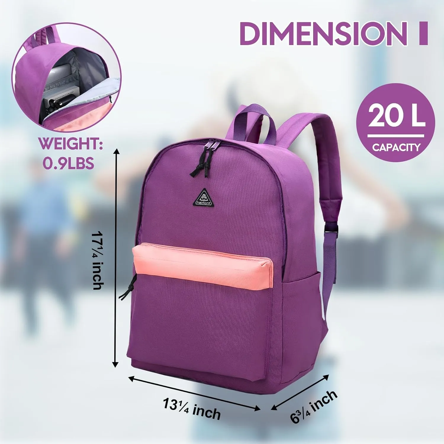 Haimont Lightweight Travel Daypack Backpack, 20L Simple Backpack for Traveling Work, Casual Laptop Bookbag Aesthetic, Dull Purple