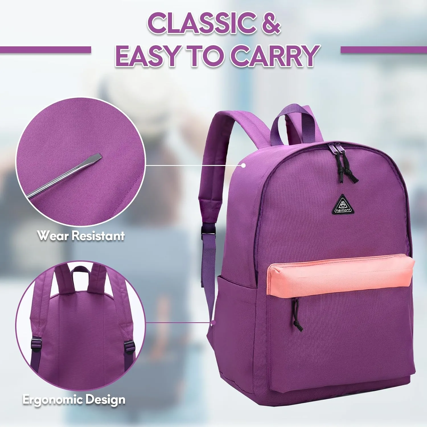 Haimont Lightweight Travel Daypack Backpack, 20L Simple Backpack for Traveling Work, Casual Laptop Bookbag Aesthetic, Dull Purple