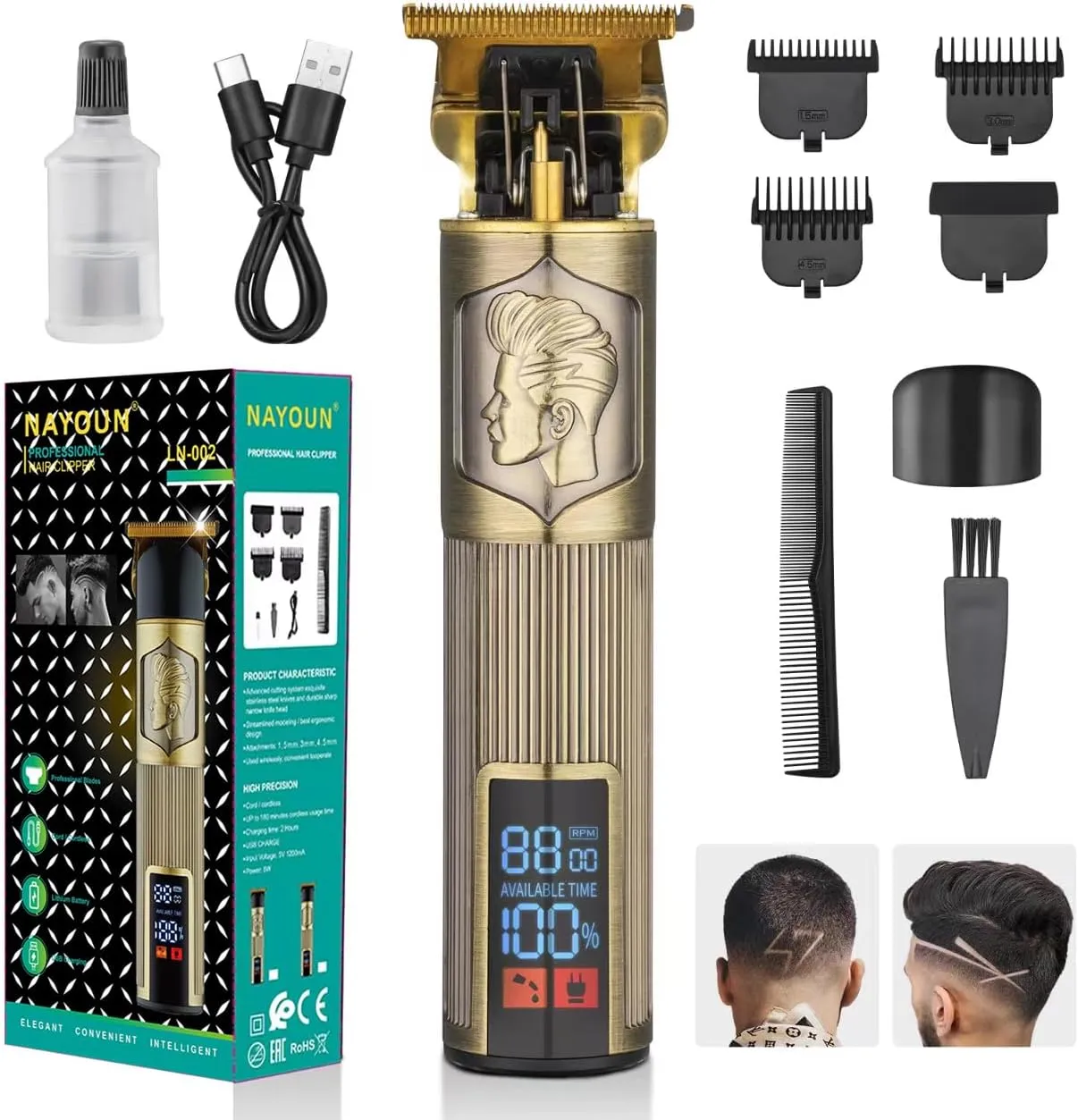 Hair Clippers for Men Professional Hair Trimmer Barbers Beard Trimmer Shaver Razor T Blade Liner Trimmer Hair Grooming Cutting Kit at Home Cordless Rechargeable Zero Gapped Edgers Gifts for Men