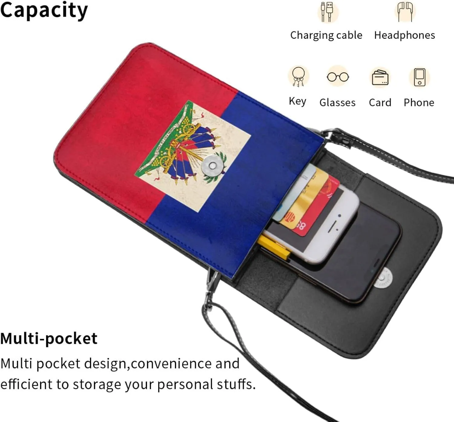 Haiti Flag Haitian Womans Crossbody Bags Leather Cell Phone Wallet Adjustable Shoulder Bags