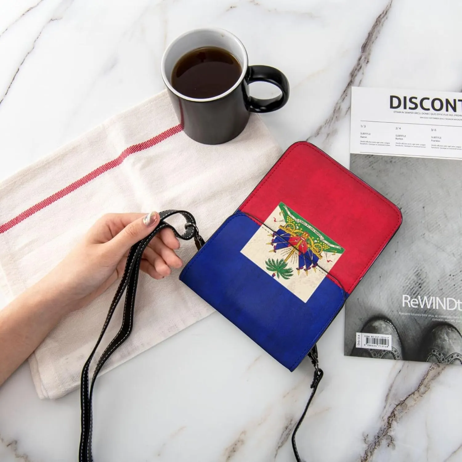 Haiti Flag Haitian Womans Crossbody Bags Leather Cell Phone Wallet Adjustable Shoulder Bags