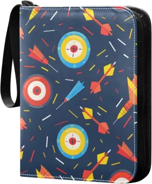 Hand Drawn Colorful Darts Card Binder 4 Pocket Trading Card Binder Portable Cards Collection Book with Zipper