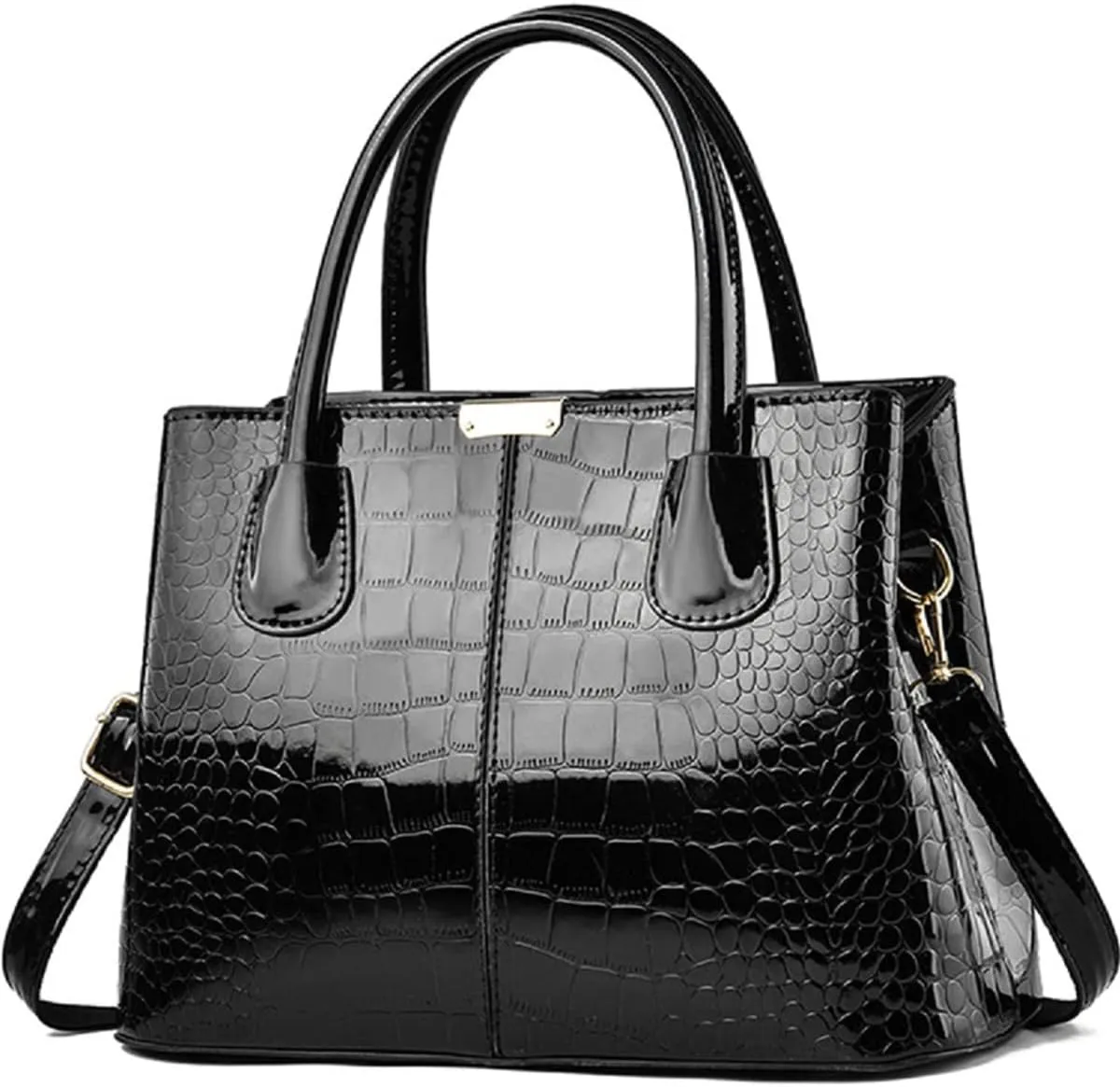 Handbag and Purse for Women Patent Leather Shoulder Bag Crocodile Pattern Top-Handle Satchel Tote Wallet
