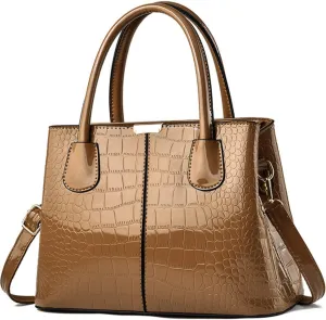 Handbag and Purse for Women Patent Leather Shoulder Bag Crocodile Pattern Top-Handle Satchel Tote Wallet